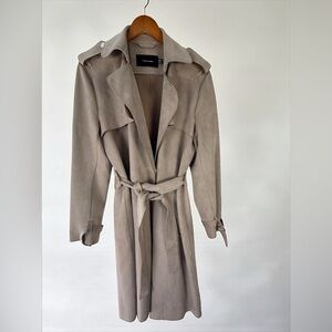 Tahari Women’s Taupe Trench Coat XL Belted Longline Jacket